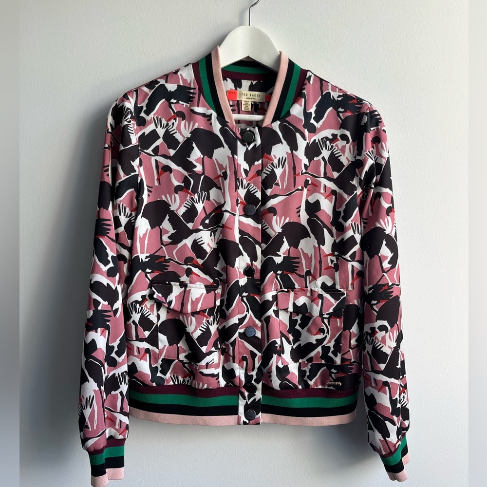 Ted Baker Pink and Black Patterned Bomber Jacket